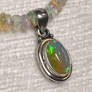 Iridescent Opal Necklace in 925 Sterling Silver Setting